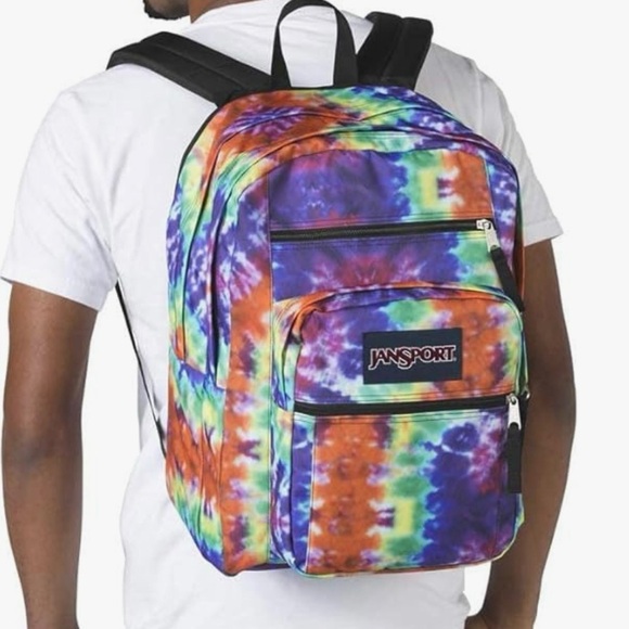 JanSport Big Student Laptop Backpack - Red/Multi Hippie Days - Picture 3 of 4
